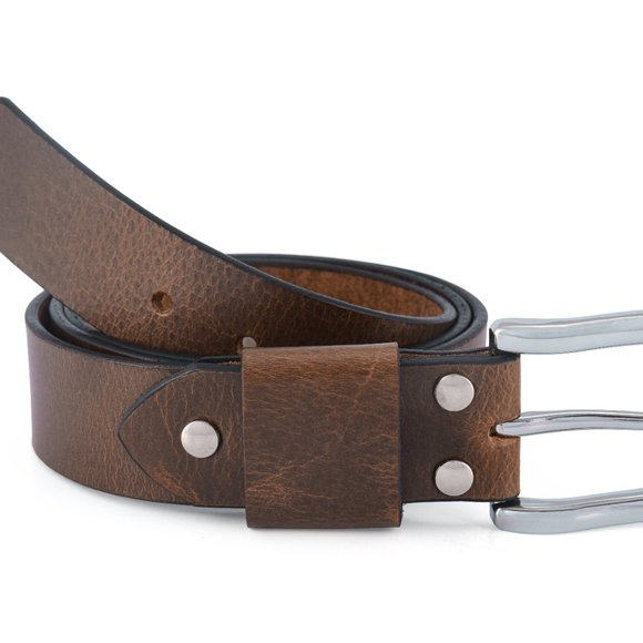 Mens Leather Belt Vintage Olive Brown Pull-Up Leather - Free Personalization - Picture 5 of 15